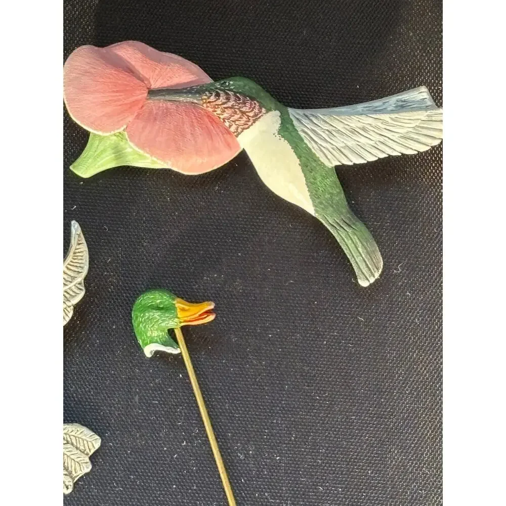 Lot 5 Bird Duck Hummingbird Stick Pins Lapel Estate Jewelry